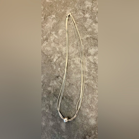 Silver triple strand necklace with silver ball finish. - Picture 2 of 5